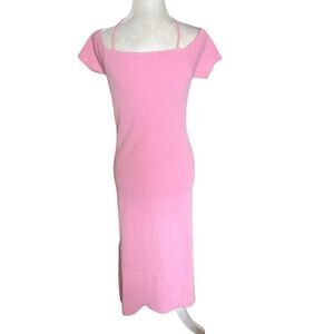 WAYF Women's Rib-Knit Deena Off-The-Shoulder Midi-Length Dress Pink Small